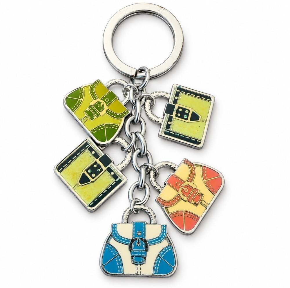 Coach Vintage Handbag Charm Key Ring Multicolor Enamel Miniature Purse Keychain